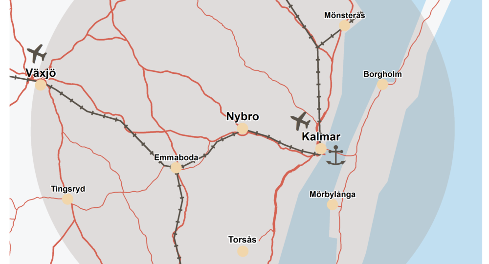Karta över var Nybro ligger.